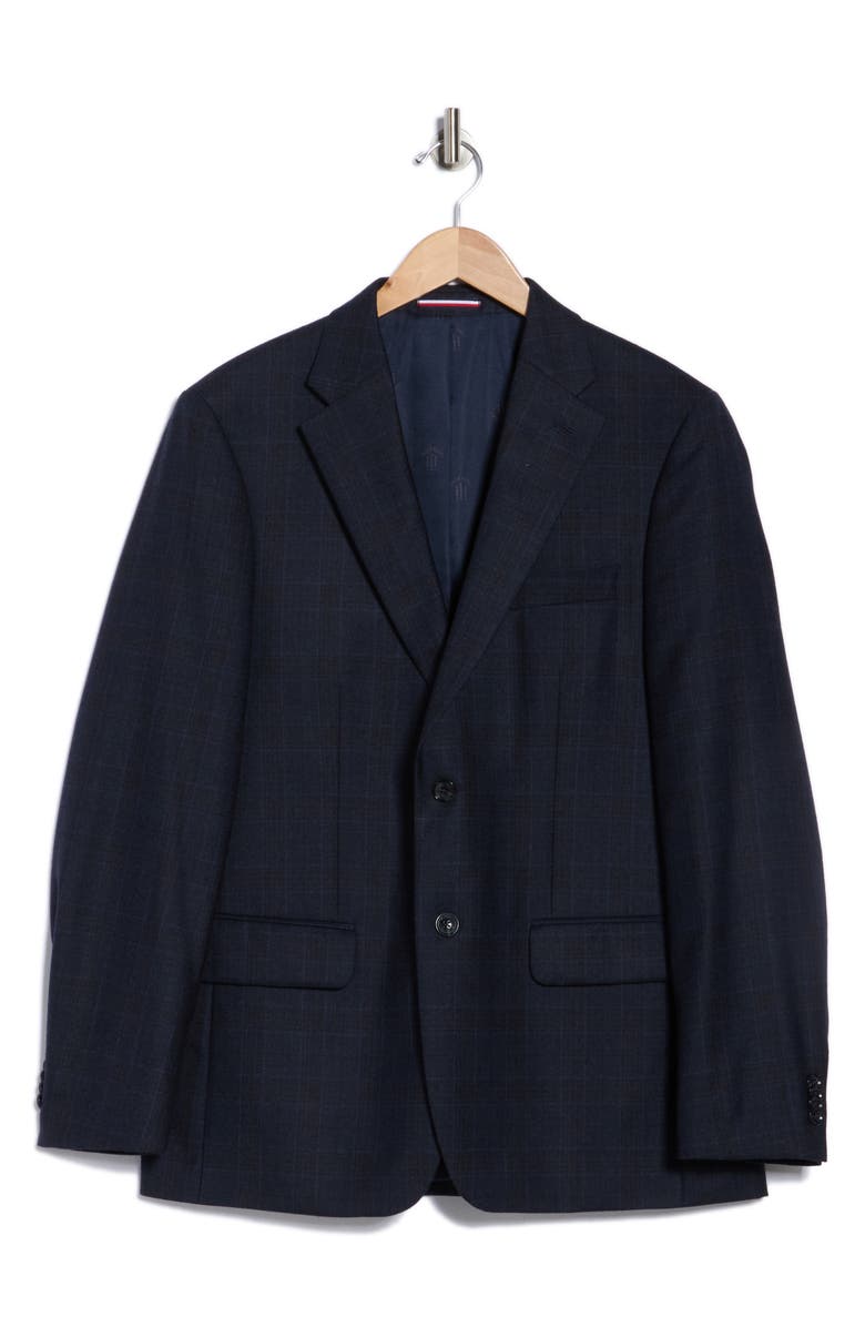 Tommy Hilfiger Plaid Wool Two-Button Sport Coat, Alternate, color, Navy/ Brown