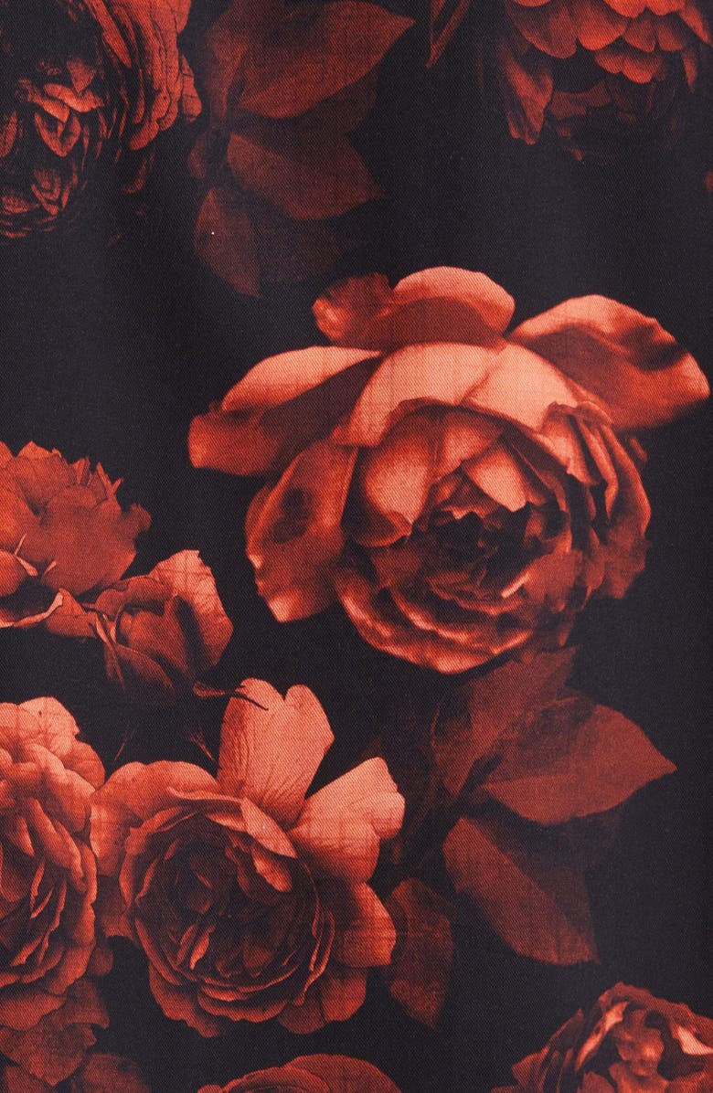 Open Edit Dark Roses Floral Short Sleeve Button-Up Camp Shirt, Alternate, color, 