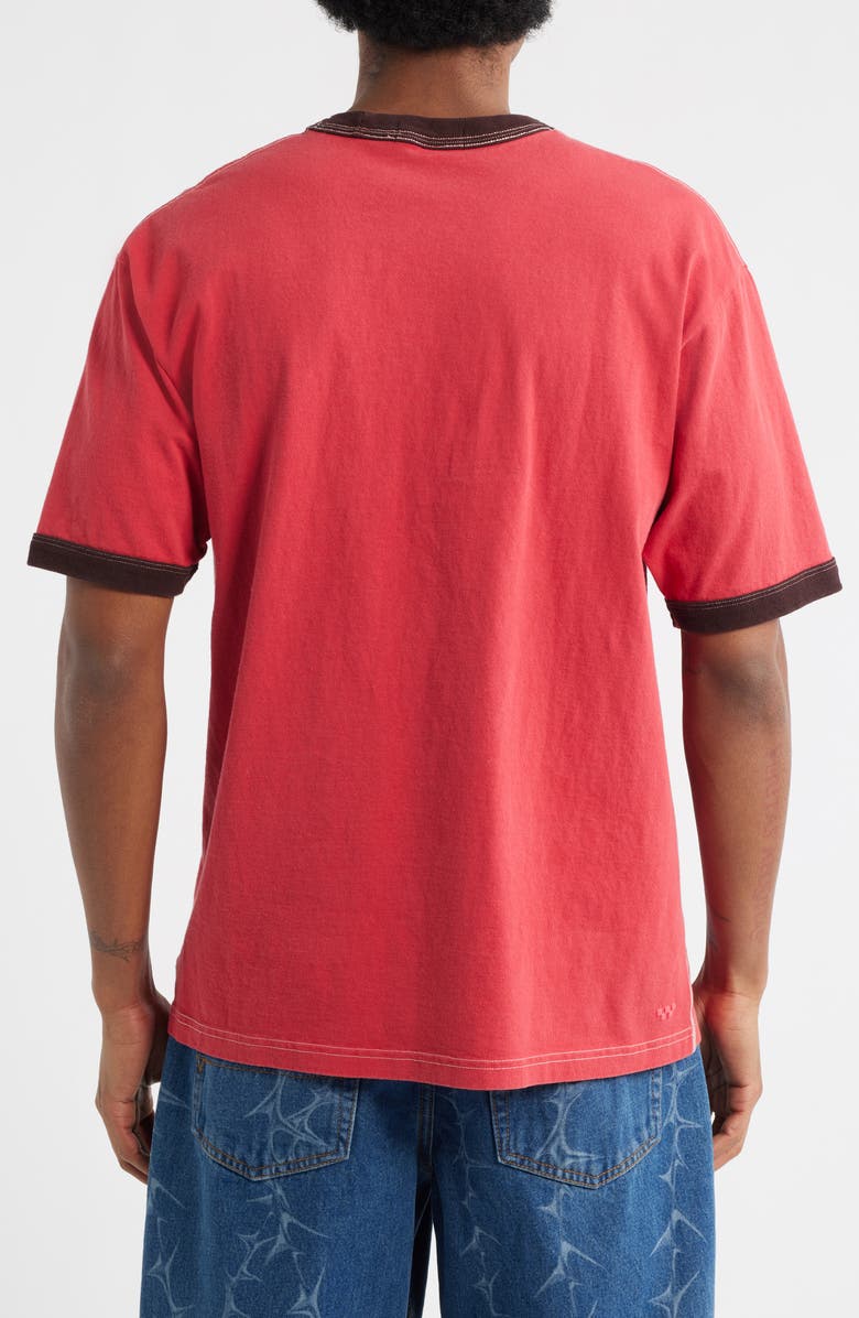 Vans Flame Face Embroidered Ringer T-Shirt, Alternate, color, Crimson Haze