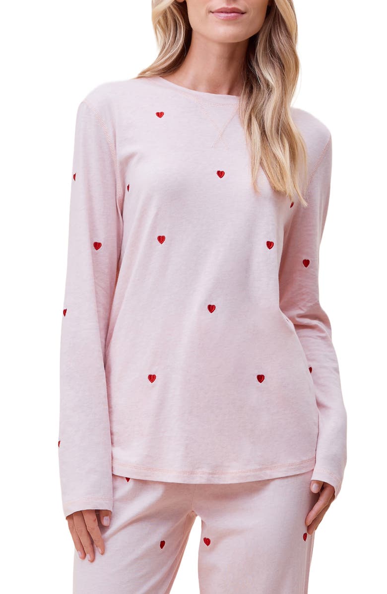 Papinelle Jada Embroidered Hearts Organic Cotton Pajamas, Alternate, color,