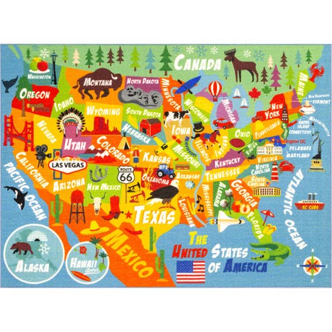 Educational Rug Usa Map, 5x7 Foot Playmat