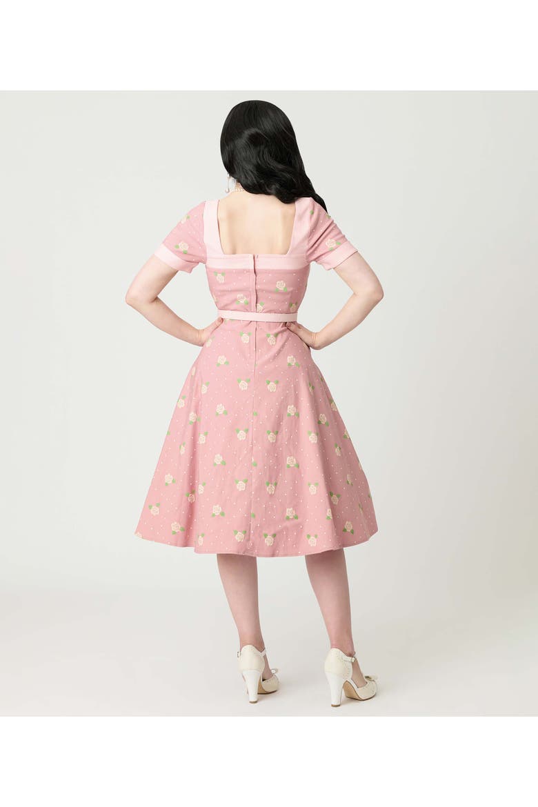 1950s Sweetheart Neckline Swing Dress, Alternate, color, Light Pink Roses Print