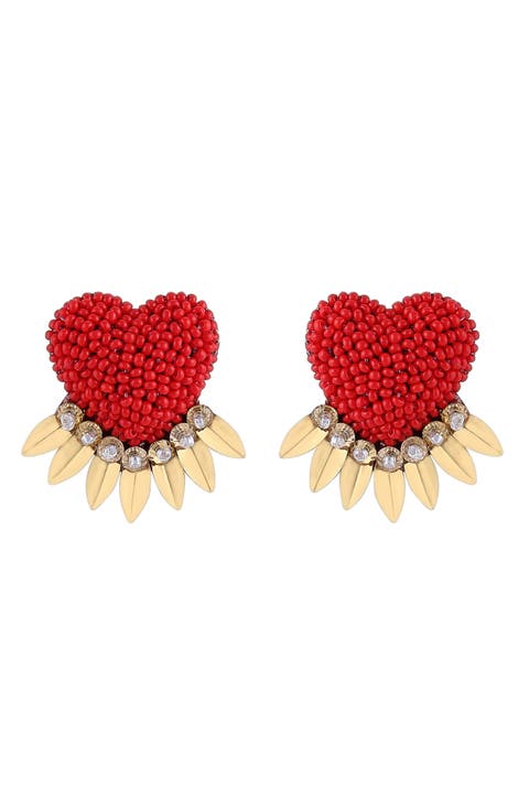 Danika Beaded Fringe Heart Stud Earrings