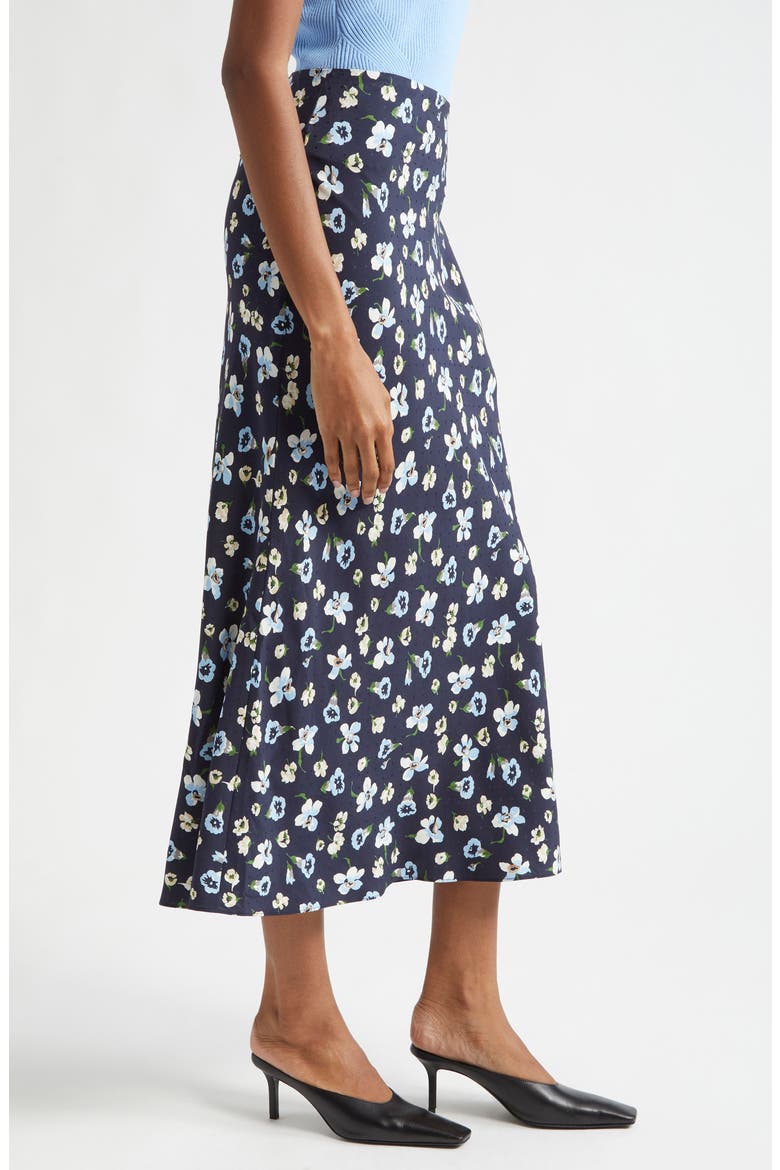 Clover Floral Silk Blend Skirt, Alternate, color, NAVY MULTI