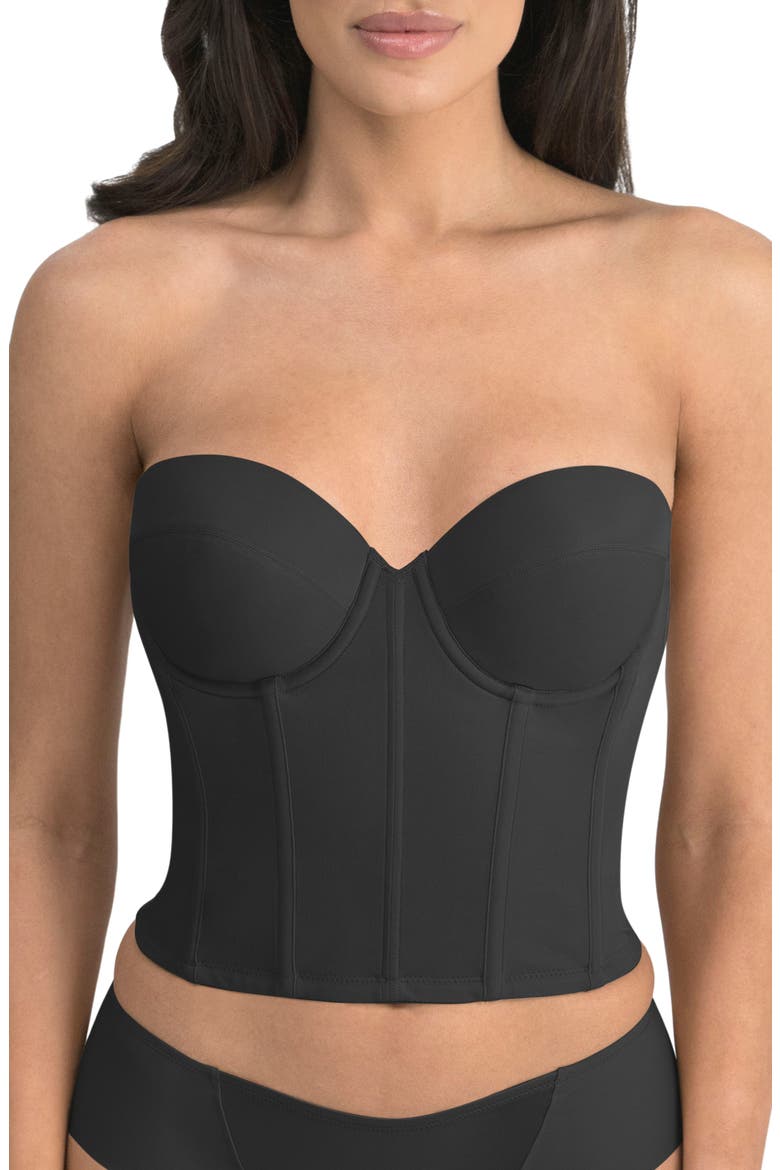 Brie Backless Strapless Bustier, Main, color, BLACK