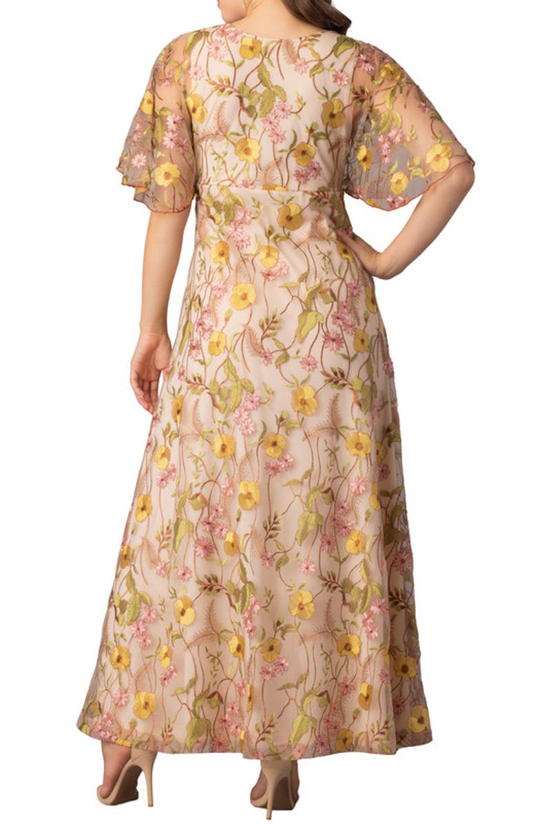Kiyonna Embroidered Elegance Evening Gown with Sleeves, Alternate, color, Sunkissed Garden