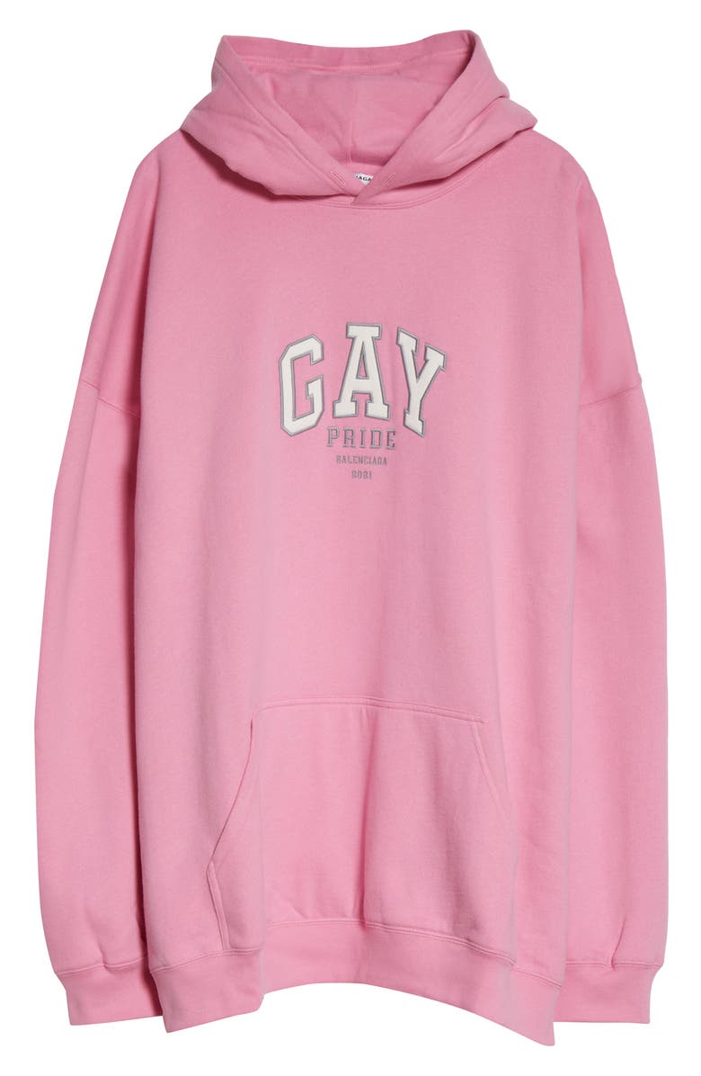 Balenciaga Gay Pride Embroidered Oversize Cotton Hoodie, Alternate, color, 