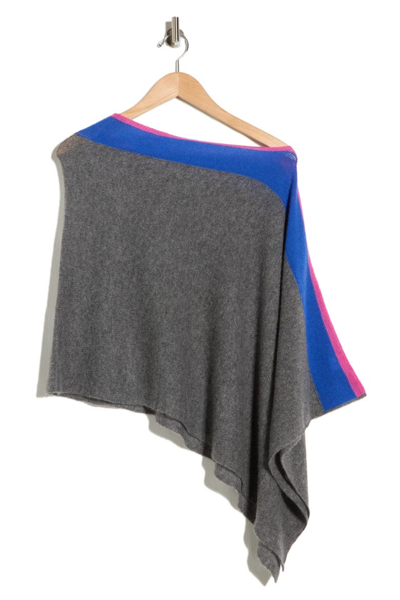 Colorblock Cashmere Poncho, Alternate, color, PEWTER/ BLUE BELL/ FUSCHIA