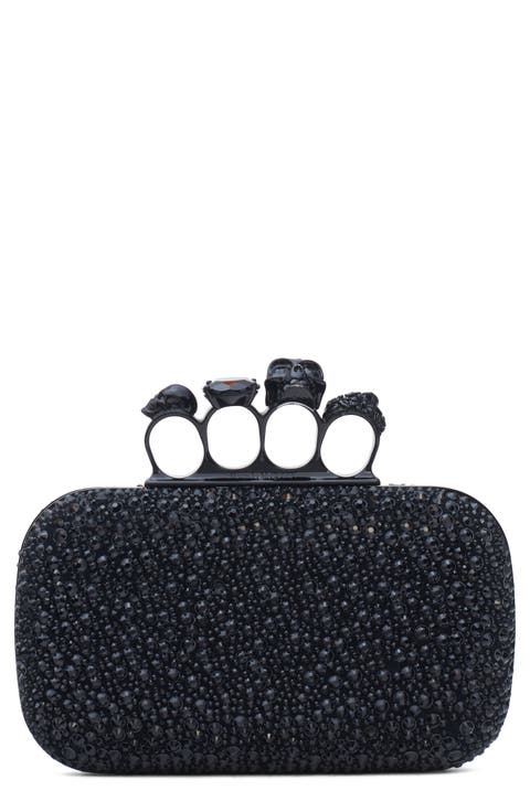 Skull Crystal Embellished Four-Ring Box Clutch