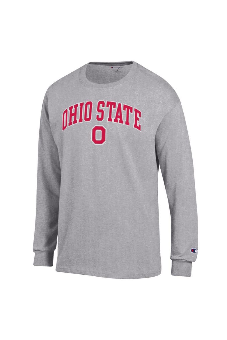 Men's Champion  Heather Gray Ohio State Buckeyes Arch Over Logo Long Sleeve T-Shirt, Alternate, color, Heather Gray