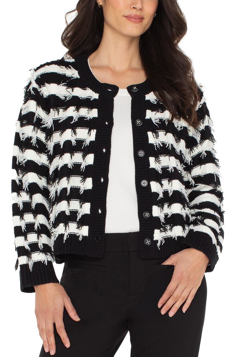 Fringe Detail Stripe Sweater, Main, color, BLACK WHITE STRIPE