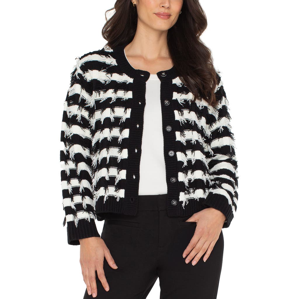 Liverpool Los Angeles Fringe Detail Stripe Sweater In Black
