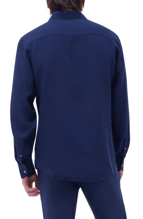 Bugatchi Axel Shaped Fit Linen Button-up Shirt In Navy