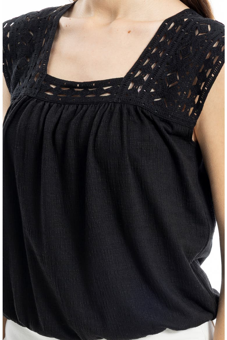 Open Stitch Square Neck Top, Alternate, color, BLACK