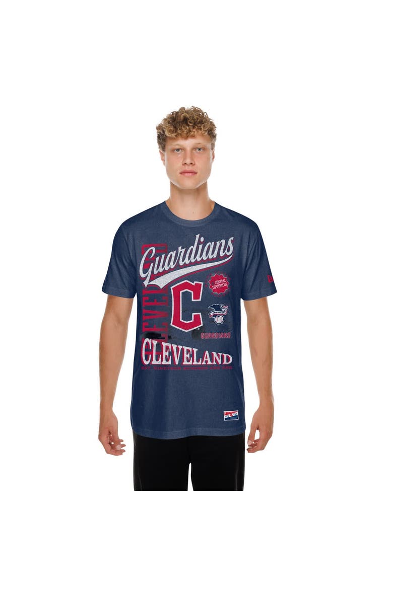Men's New Era Navy Cleveland Guardians  Oversized Throwback Distressed T-Shirt, Main, color, Navy