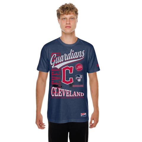 Men's New Era Navy Cleveland Guardians  Oversized Throwback Distressed T-Shirt