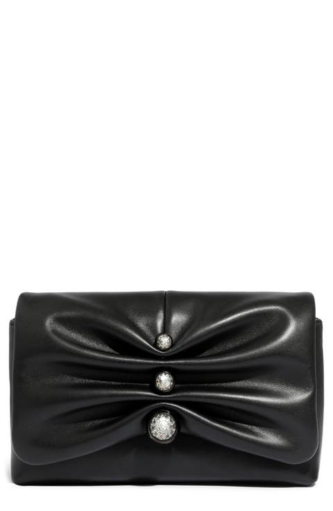 Ruched Crystal Molten Leather Clutch