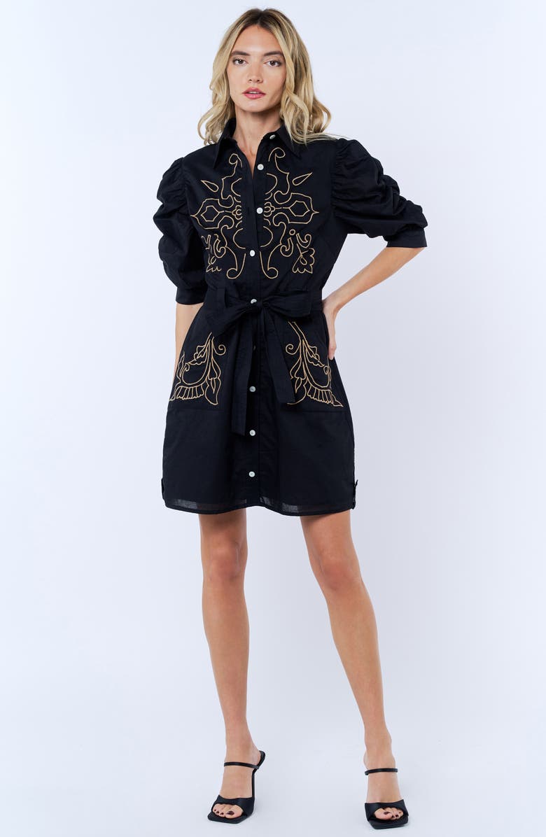 CIEBON Lucy Embroidered Minidress, Alternate, color, Black