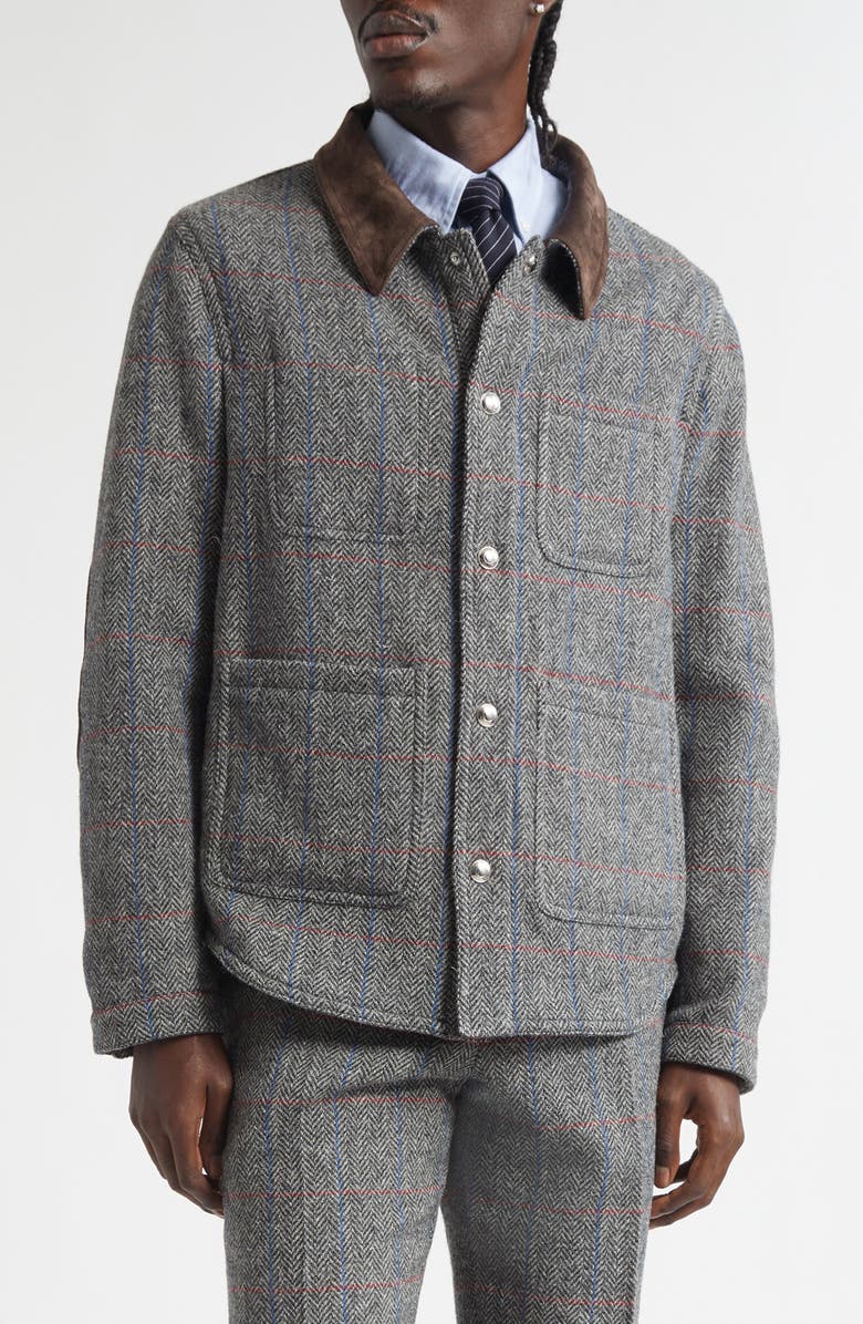 Thom Browne Hunting Tweed Utility Jacket, Main, color, Dark Grey