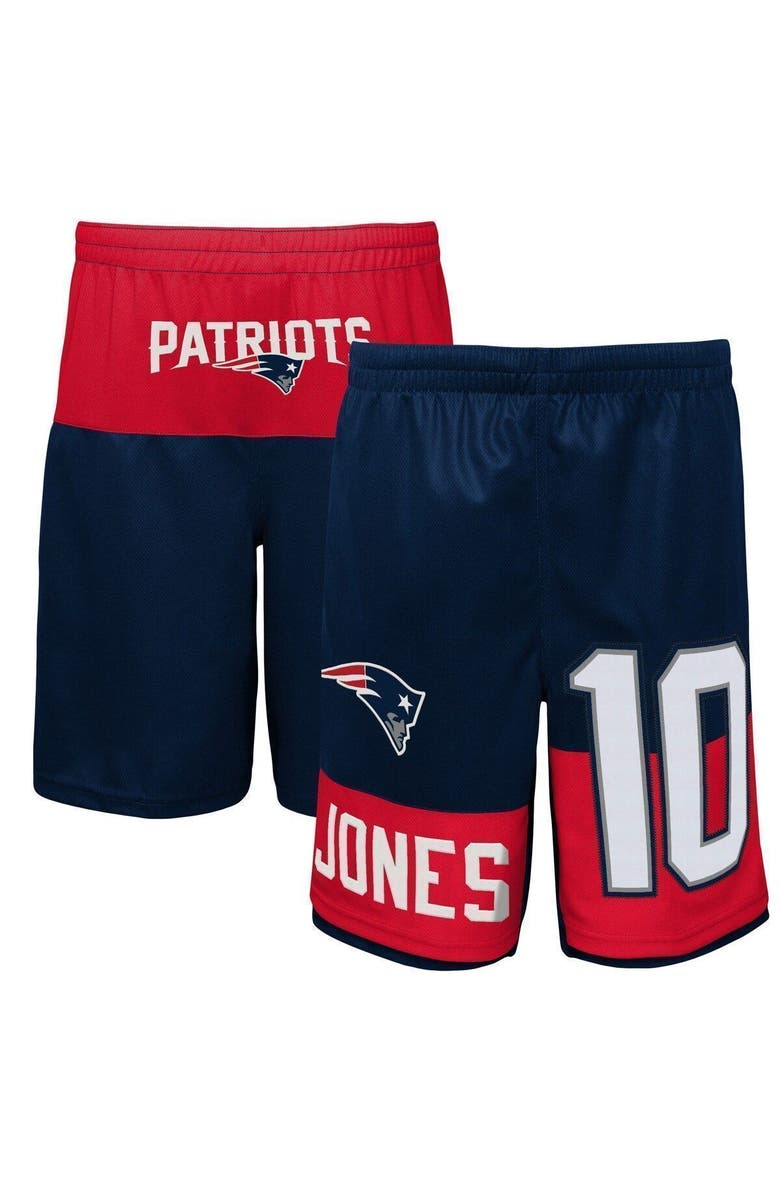 Outerstuff Youth Mac Jones Navy New England Patriots Name & Number Player Shorts, Main, color, 