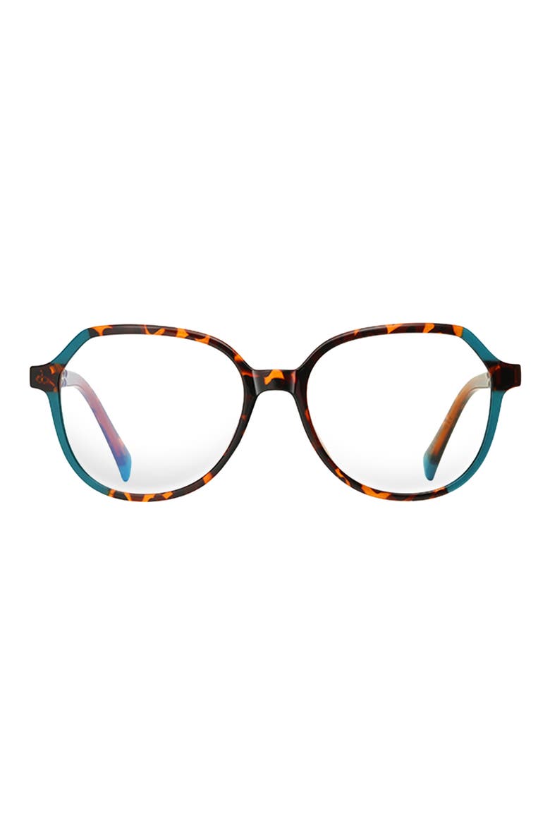 Nelli 53mm Round Blue Light Blocking Glasses, Main, color, TORTE/ GREEN