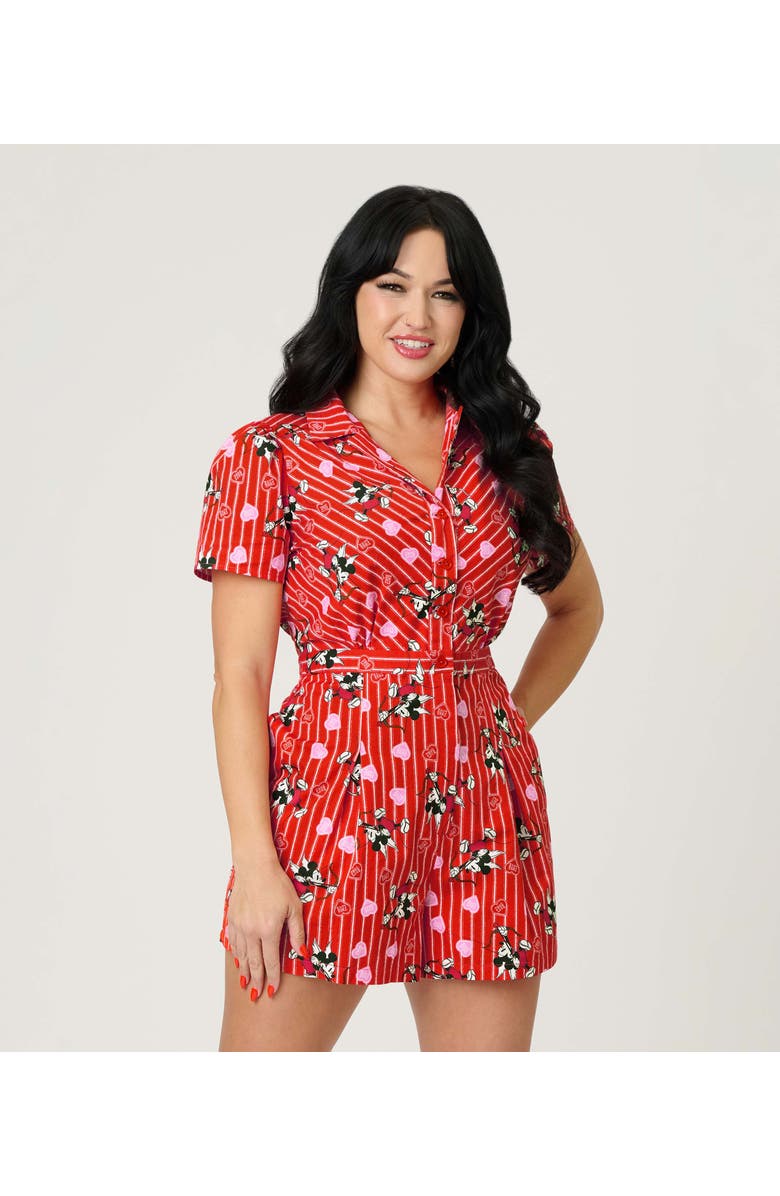 Unique Vintage Button Front Romper, Alternate, color, Red & White Stripe