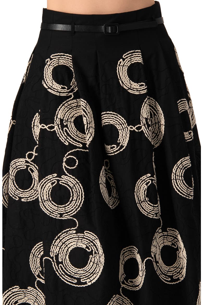 Embroidered Midi Skirt with Belt, Alternate, color, Black