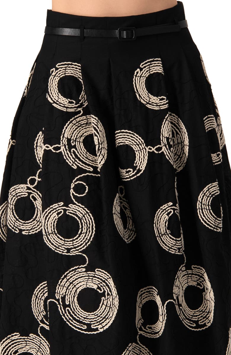 IVONNE Embroidered Midi Skirt with Belt, Alternate, color, Black