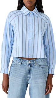 Steve Madden Tess Stripe Embellished Button-Up Crop Top