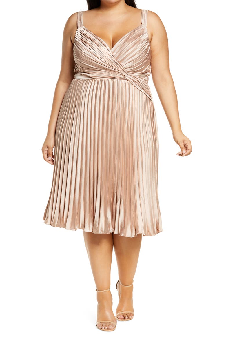 Curve Pleated Satin Dress, Main, color, CHAMPAGNE