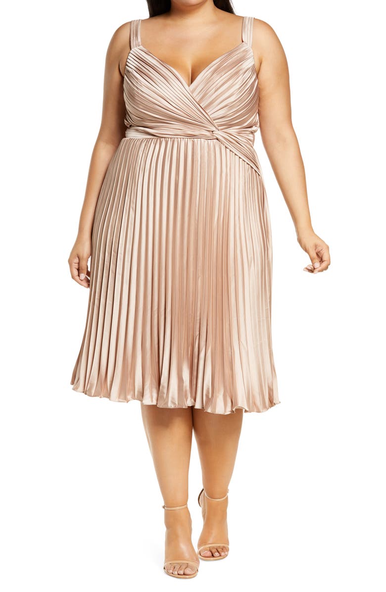 Chi Chi London Curve Pleated Satin Dress, Main, color, 