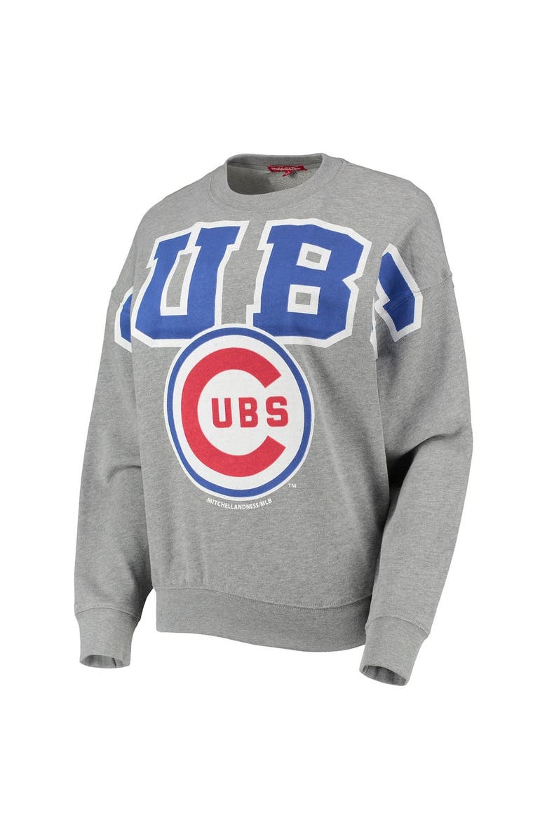 Mitchell & Ness Women's Mitchell & Ness Heathered Gray Chicago Cubs Cooperstown Collection Logo Lightweight Pullover Sweatshirt, Alternate, color, Heather Gray