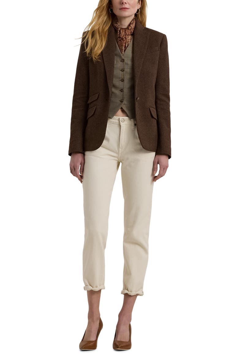 Cotton Blend Oxford Blazer, Alternate, color, BROWN/ TAN