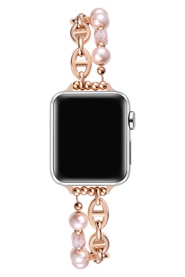 Luna Imitation Pearl Apple Watch® Watchband, 42mm, Alternate, color, ROSE GOLD