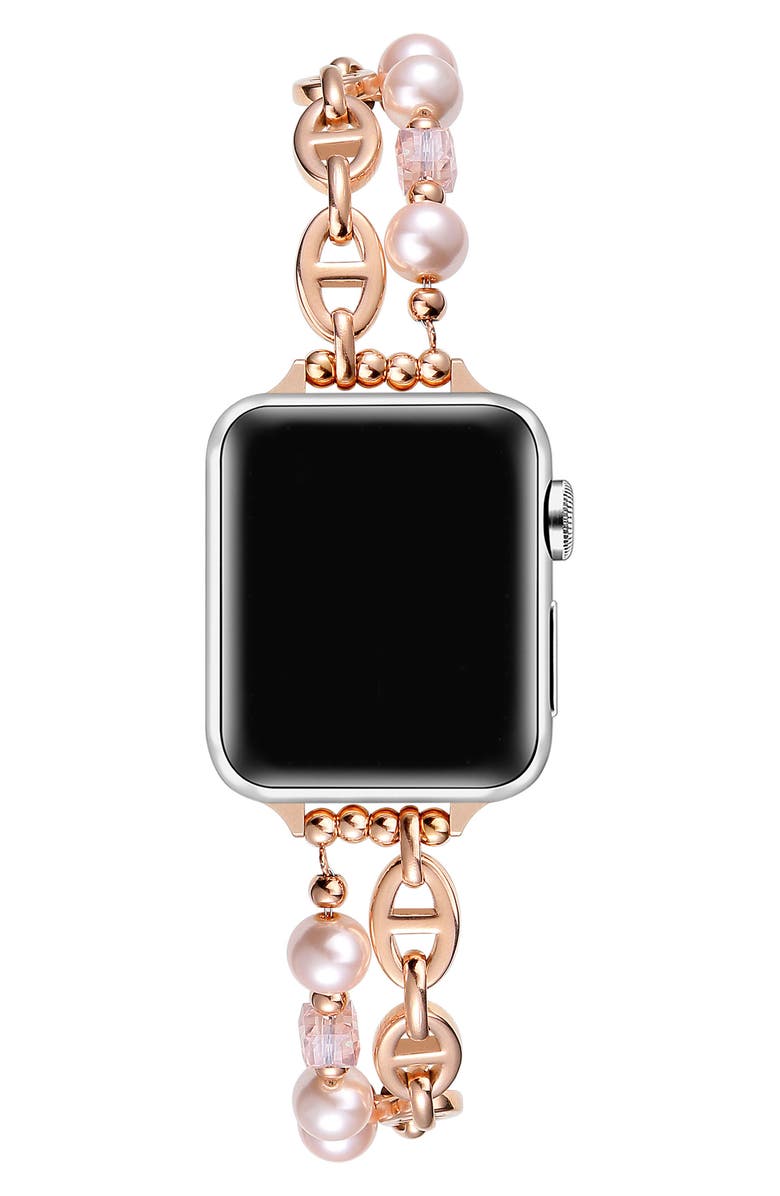 The Posh Tech Luna Imitation Pearl Apple Watch<sup>®</sup> Watchband, 42mm, Alternate, color, Rose Gold