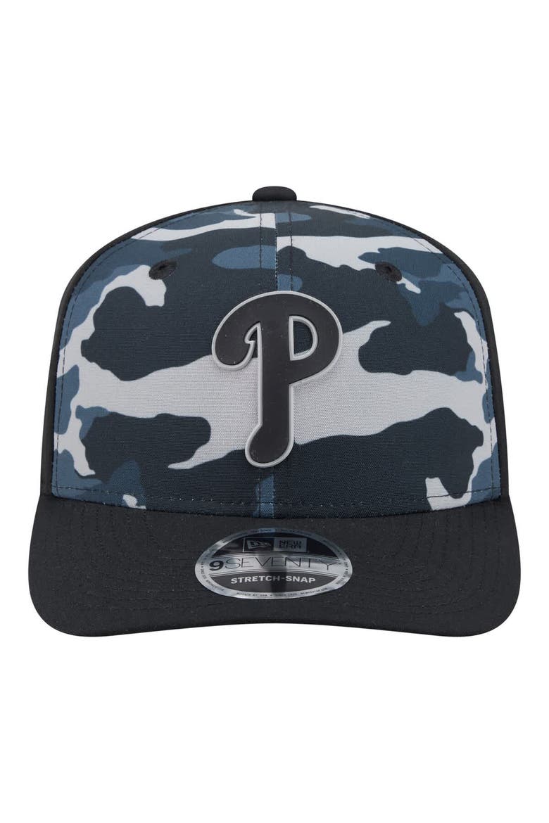 Men's New Era Black Philadelphia Phillies Tonal Camo 9SEVENTY Stretch-Snap Hat, Alternate, color, Black