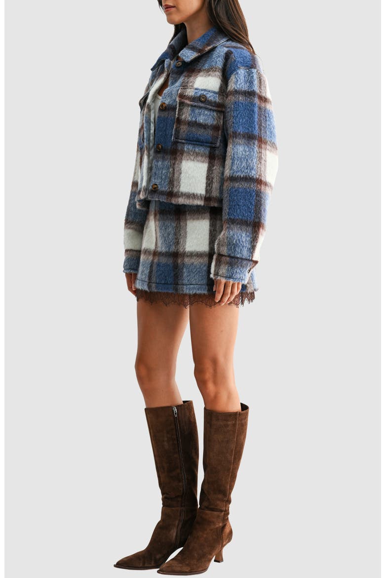 Plaid Lace Hem Miniskirt, Alternate, color, BLUE IVORY PLAID
