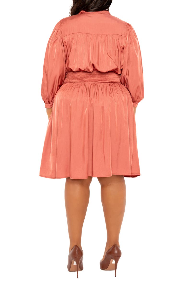 BUXOM COUTURE Smocked Long Sleeve Satin Shirtdress, Alternate, color, Marsala