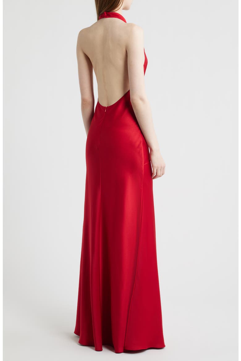 Rozalia Halter Open Back Satin Gown, Alternate, color, SORRENTO RED