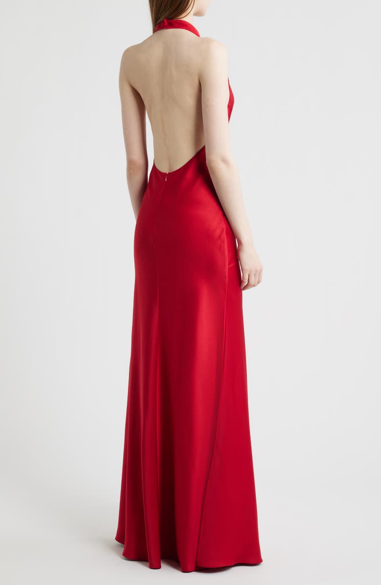 Sonya Moda Rozalia Halter Open Back Satin Gown, Alternate, color, Sorrento Red