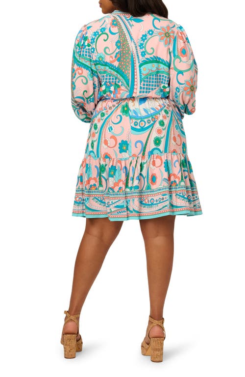 ADRIANNA PAPELL ADRIANNA PAPELL PRINT TIE WAIST LONG SLEEVE DRESS