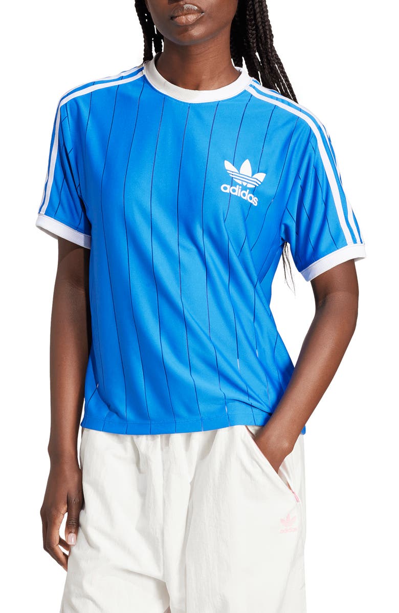 adidas Adicolor 3-Stripes Pinstripe Recycled Polyester T-Shirt, Main, color, 