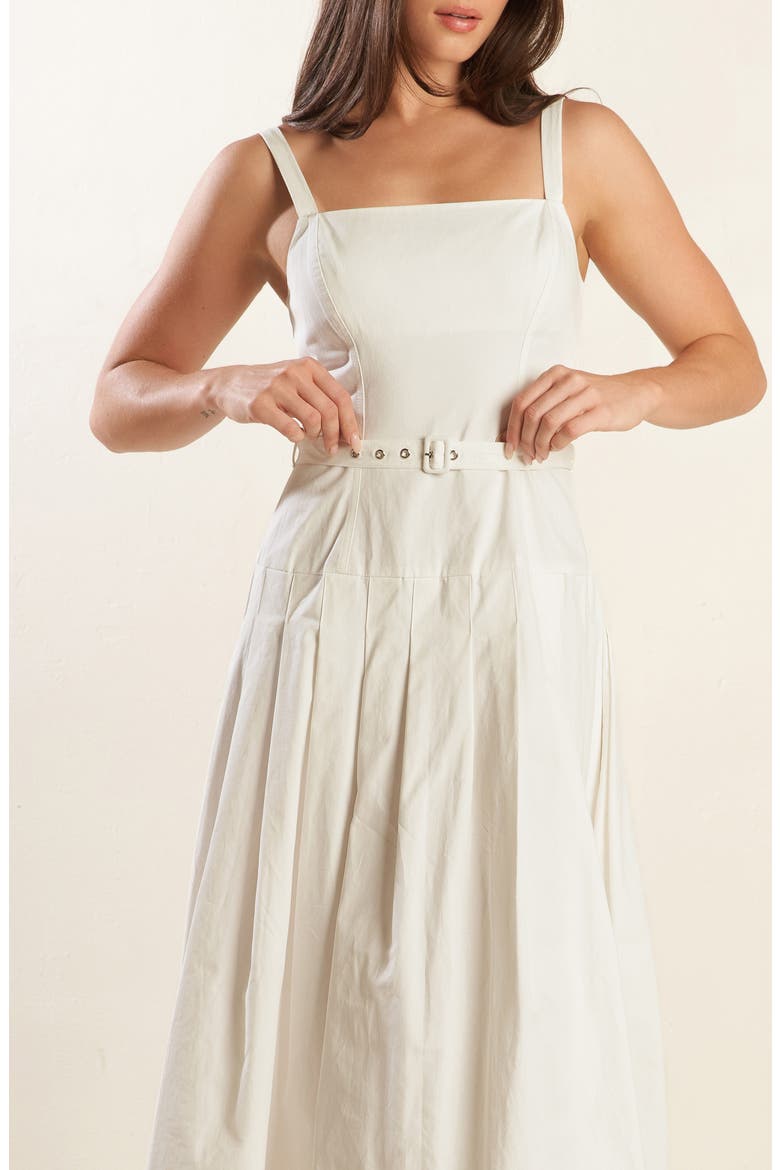 Square Neck Belted Cotton Midi Sundress, Alternate, color, WHITE