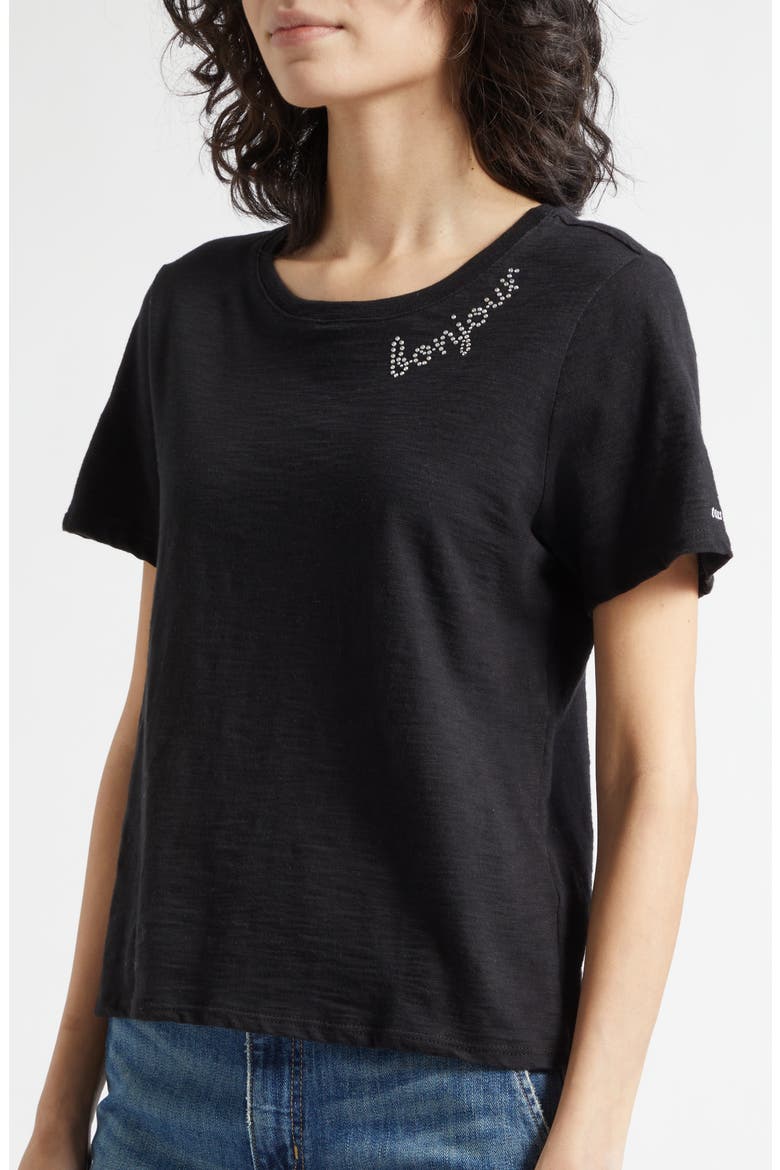 Rhinestone Bonjour Shrunken Cotton T-Shirt, Alternate, color, BLACK/ CLEAR