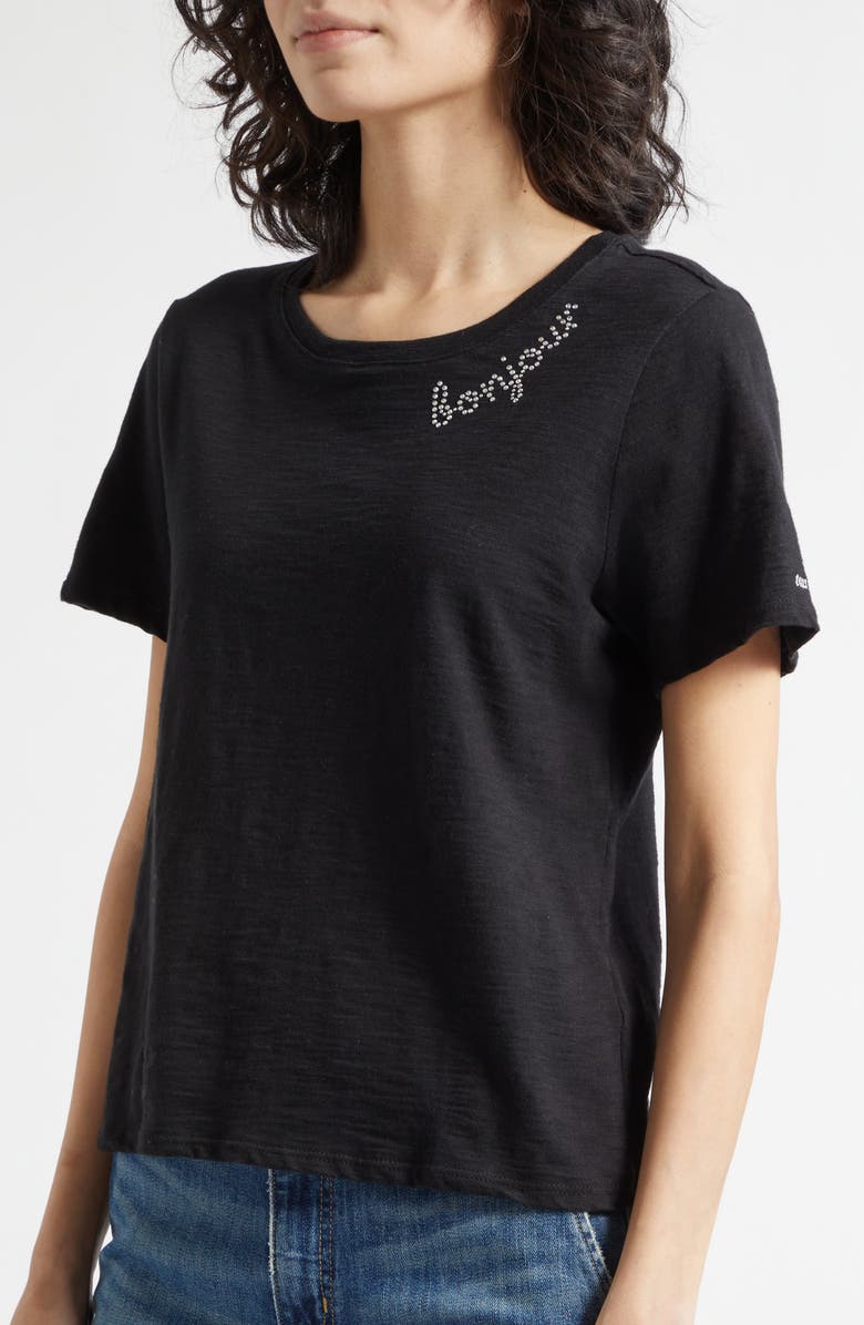 Cinq à Sept Rhinestone Bonjour Shrunken Cotton T-Shirt, Alternate, color, 