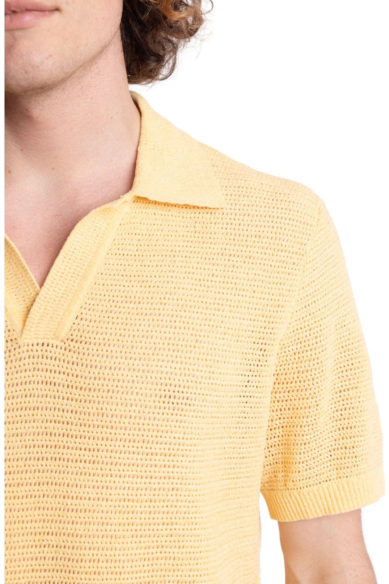 Open Knit Johnny Collar Polo, Alternate, color, LIGHT YELLOW CHENILLE