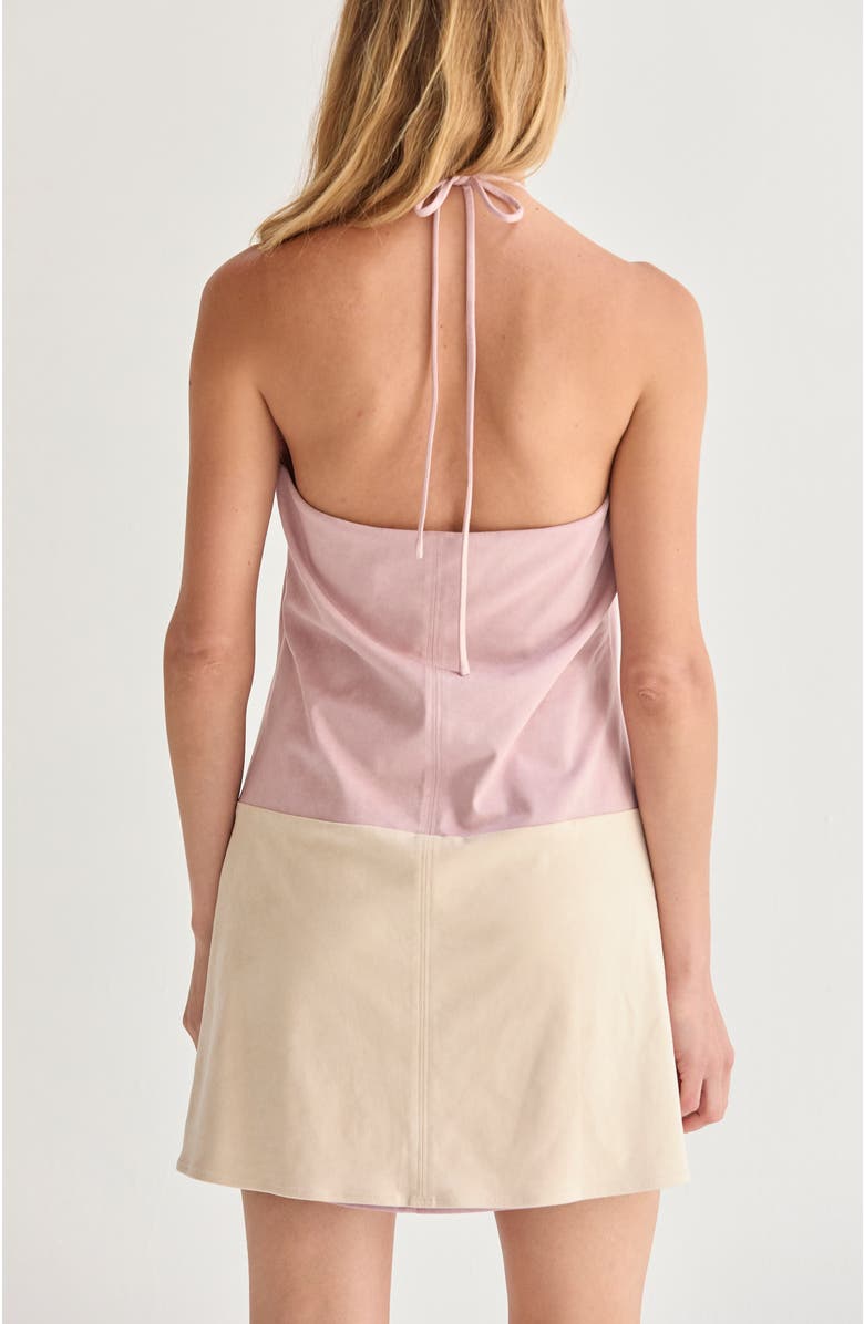 CRESCENT Suede Color Block Halter Mini Dress, Alternate, color, Pink