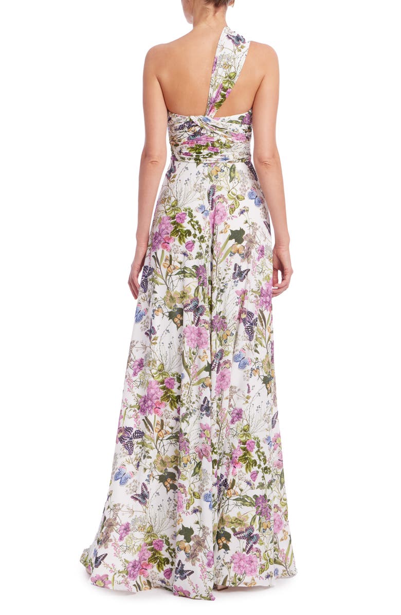 Badgley Mischka Collection Floral One-Shoulder Evening Gown, Alternate, color, White Multi