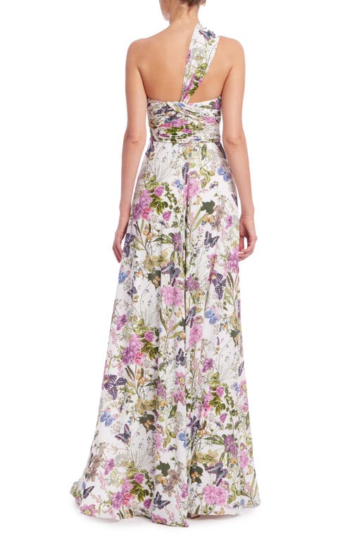 Badgley Mischka Collection Floral One-shoulder Evening Gown In White Multi