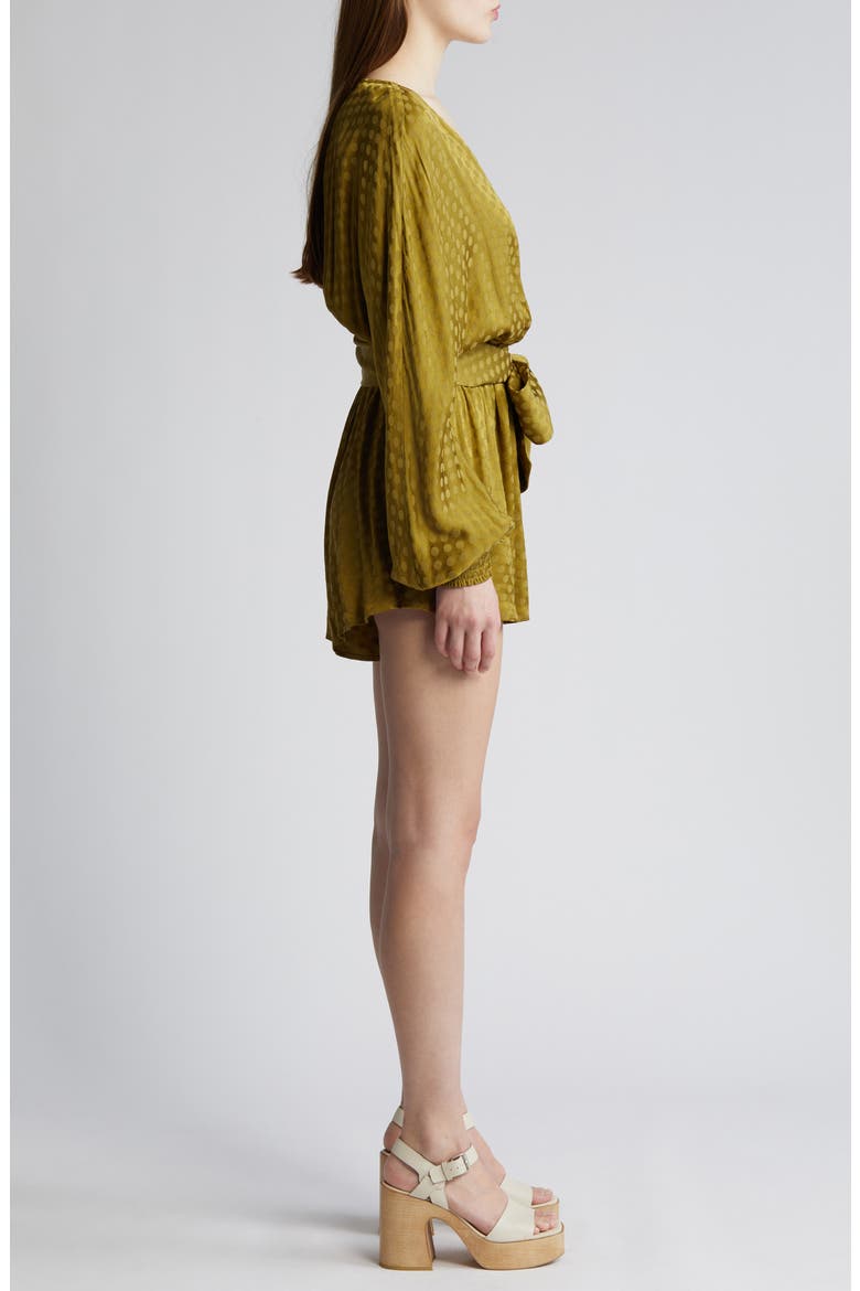 Jacquard Polka Dot Long Sleeve Romper, Alternate, color, OLIVE EYES